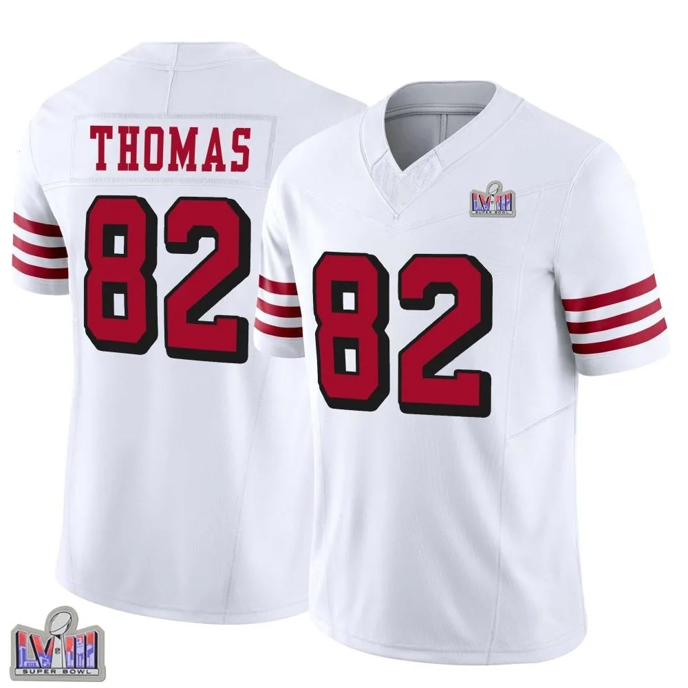 Youth San Francisco 49ers Logan Thomas Nike Alternate Vapor F.U.S.E. Super Bowl LVIII Patch Limited White Jersey Youth San Francisco 49ers Logan Thomas Nike Alternate Vapor F.U.S.E. Super Bowl LVIII Patch Limited White Jersey