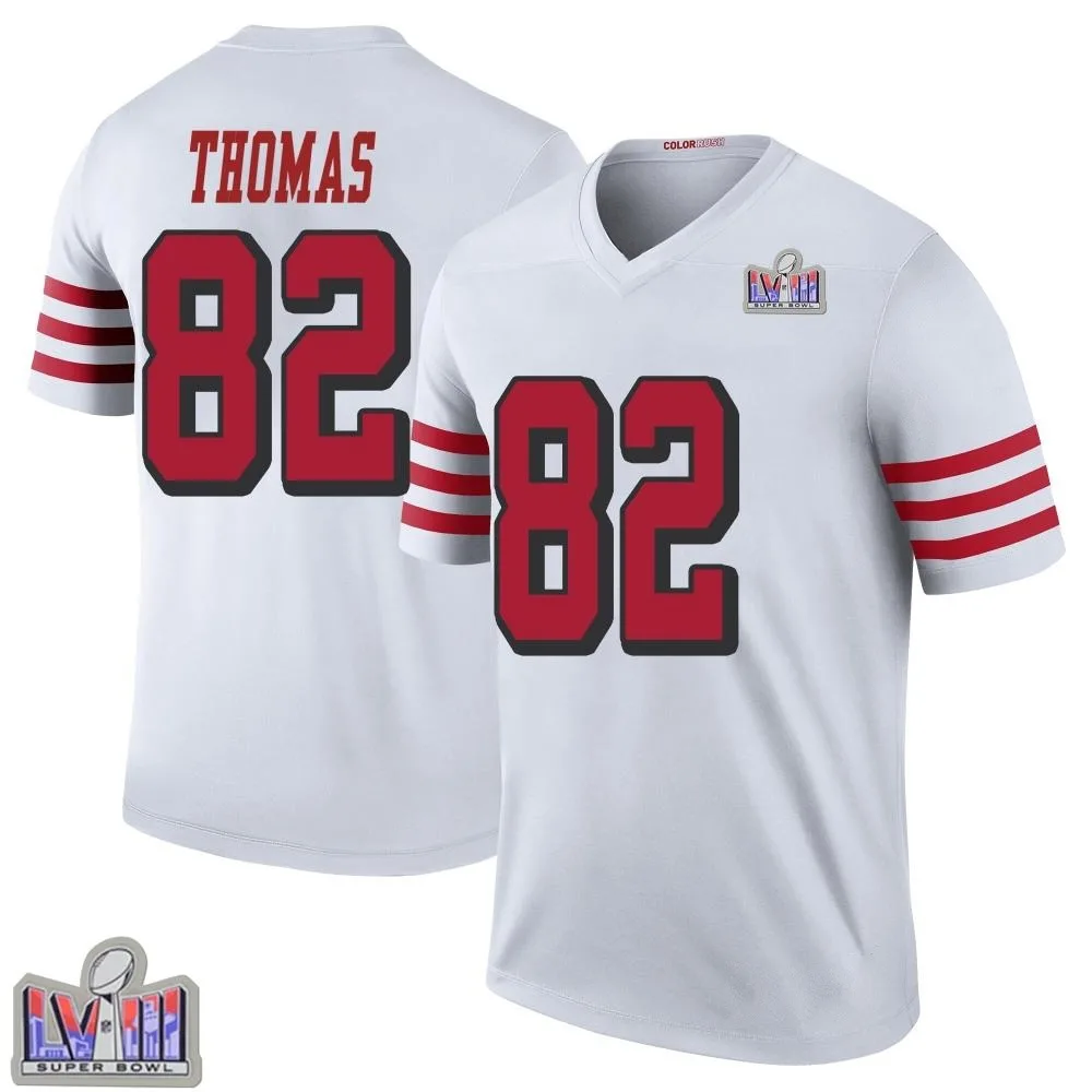 Youth San Francisco 49ers Logan Thomas Nike Color Rush Super Bowl LVIII Patch Legend White Jersey Youth San Francisco 49ers Logan Thomas Nike Color Rush Super Bowl LVIII Patch Legend White Jersey