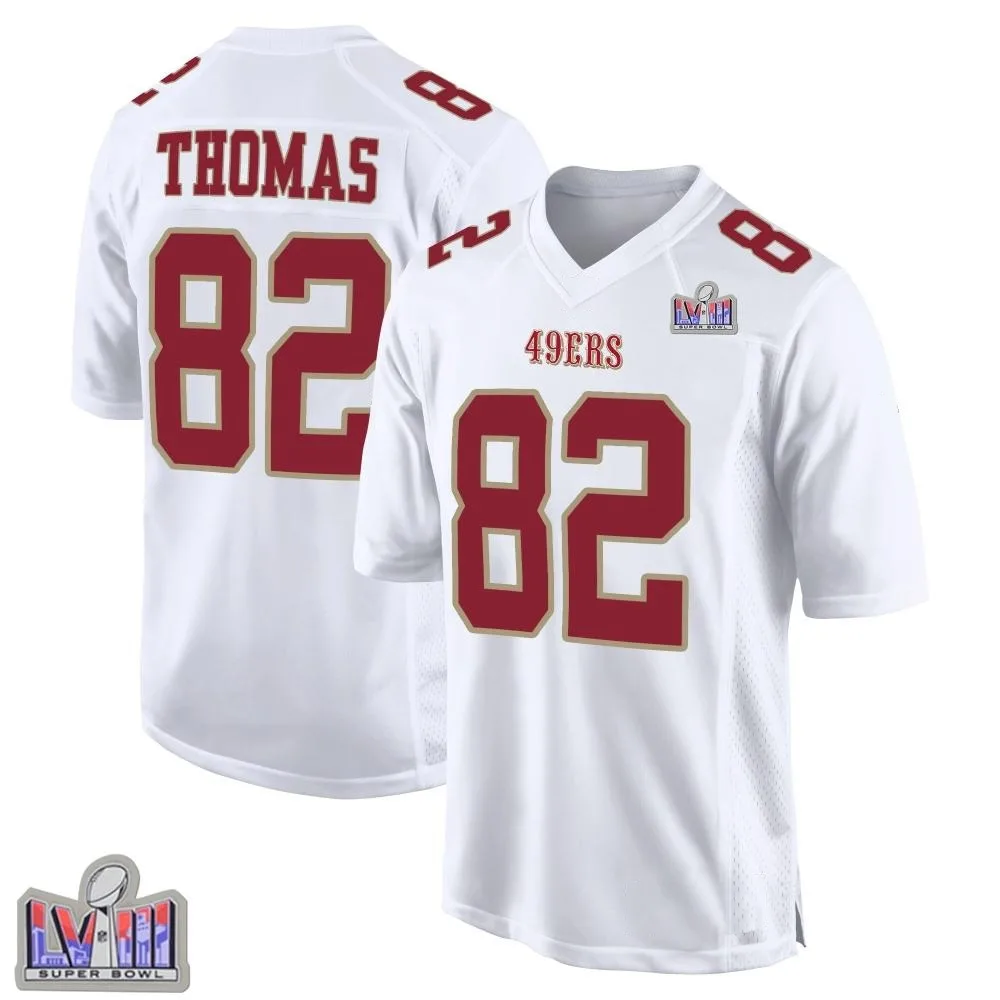 Youth San Francisco 49ers Logan Thomas Nike Fashion Super Bowl LVIII Patch Game White Jersey Youth San Francisco 49ers Logan Thomas Nike Fashion Super Bowl LVIII Patch Game White Jersey
