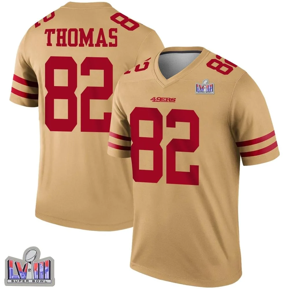Youth San Francisco 49ers Logan Thomas Nike Inverted Super Bowl LVIII Patch Legend Gold Jersey Youth San Francisco 49ers Logan Thomas Nike Inverted Super Bowl LVIII Patch Legend Gold Jersey