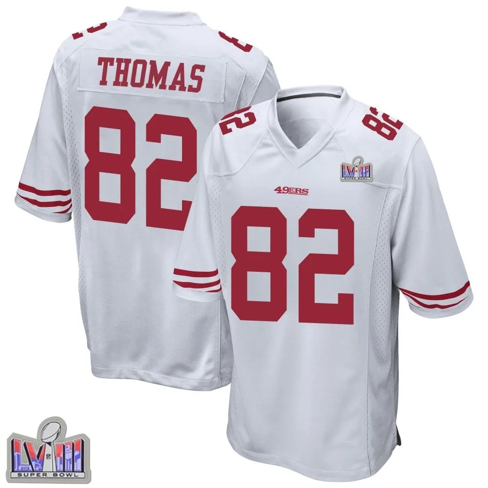 Youth San Francisco 49ers Logan Thomas Nike Super Bowl LVIII Patch Game White Jersey Youth San Francisco 49ers Logan Thomas Nike Super Bowl LVIII Patch Game White Jersey