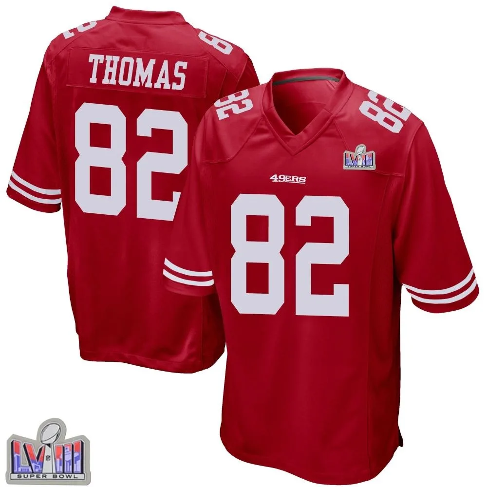 Youth San Francisco 49ers Logan Thomas Nike Team Color Super Bowl LVIII Patch Game Red Jersey Youth San Francisco 49ers Logan Thomas Nike Team Color Super Bowl LVIII Patch Game Red Jersey