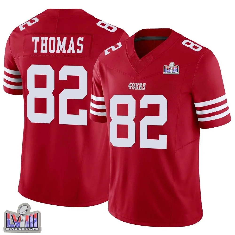 Youth San Francisco 49ers Logan Thomas Nike Vapor F.U.S.E. Super Bowl LVIII Patch Limited Scarlet Jersey Youth San Francisco 49ers Logan Thomas Nike Vapor F.U.S.E. Super Bowl LVIII Patch Limited Scarlet Jersey
