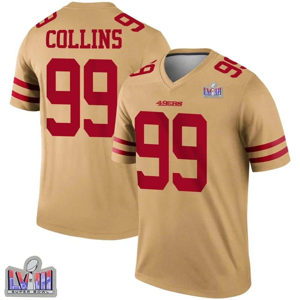 Men's San Francisco 49ers Maliek Collins Nike Inverted Super Bowl LVIII Patch Legend Gold Jersey Men's San Francisco 49ers Maliek Collins Nike Inverted Super Bowl LVIII Patch Legend Gold Jersey