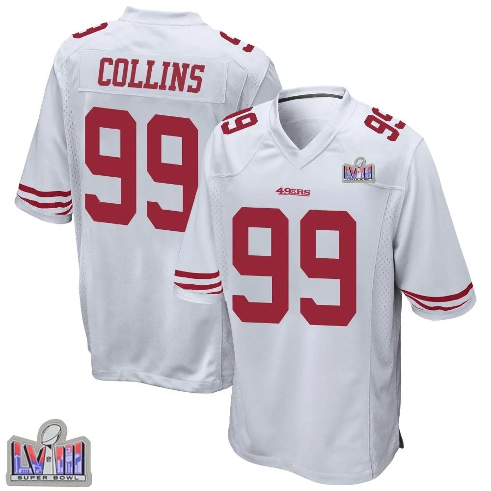 Men's San Francisco 49ers Maliek Collins Nike Super Bowl LVIII Patch Game White Jersey Men's San Francisco 49ers Maliek Collins Nike Super Bowl LVIII Patch Game White Jersey