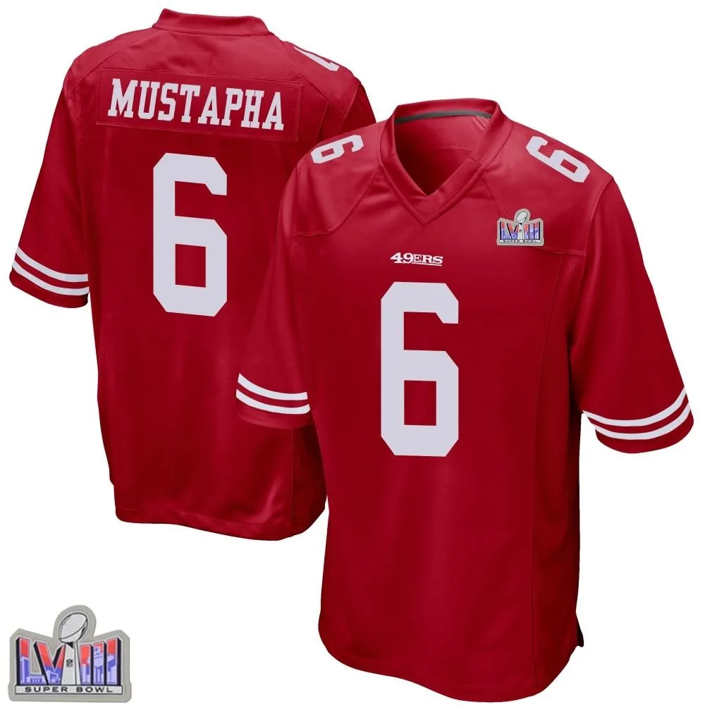 Men's San Francisco 49ers Malik Mustapha Nike Team Color Super Bowl LVIII Patch Game Red Jersey Men's San Francisco 49ers Malik Mustapha Nike Team Color Super Bowl LVIII Patch Game Red Jersey