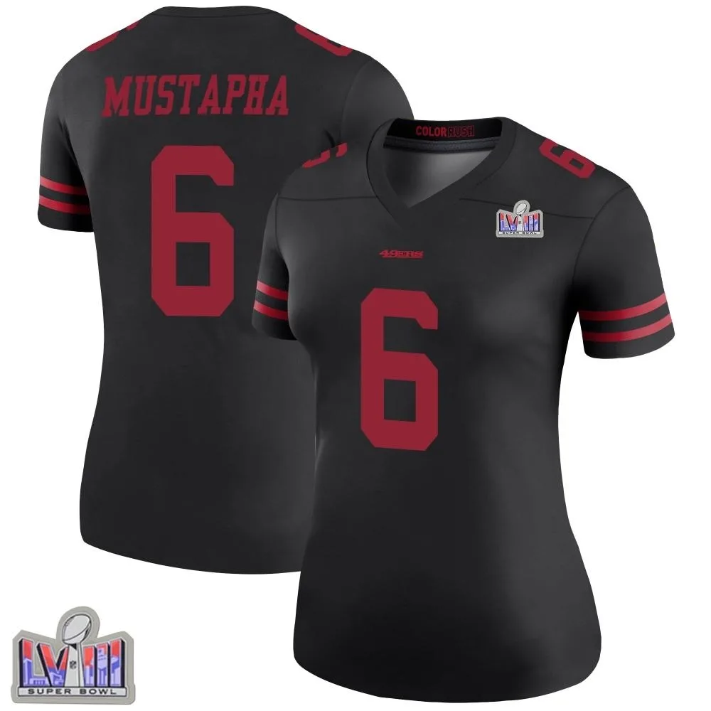 Women's San Francisco 49ers Malik Mustapha Nike Color Rush Super Bowl LVIII Patch Legend Black Jersey Women's San Francisco 49ers Malik Mustapha Nike Color Rush Super Bowl LVIII Patch Legend Black Jersey
