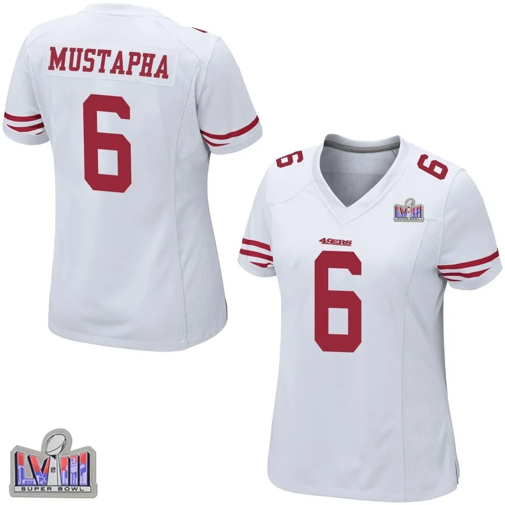 Women's San Francisco 49ers Malik Mustapha Nike Super Bowl LVIII Patch Game White Jersey Women's San Francisco 49ers Malik Mustapha Nike Super Bowl LVIII Patch Game White Jersey