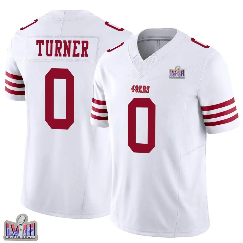 Men's San Francisco 49ers Malik Turner Nike Vapor F.U.S.E. Super Bowl LVIII Patch Limited White Jersey Men's San Francisco 49ers Malik Turner Nike Vapor F.U.S.E. Super Bowl LVIII Patch Limited White Jersey