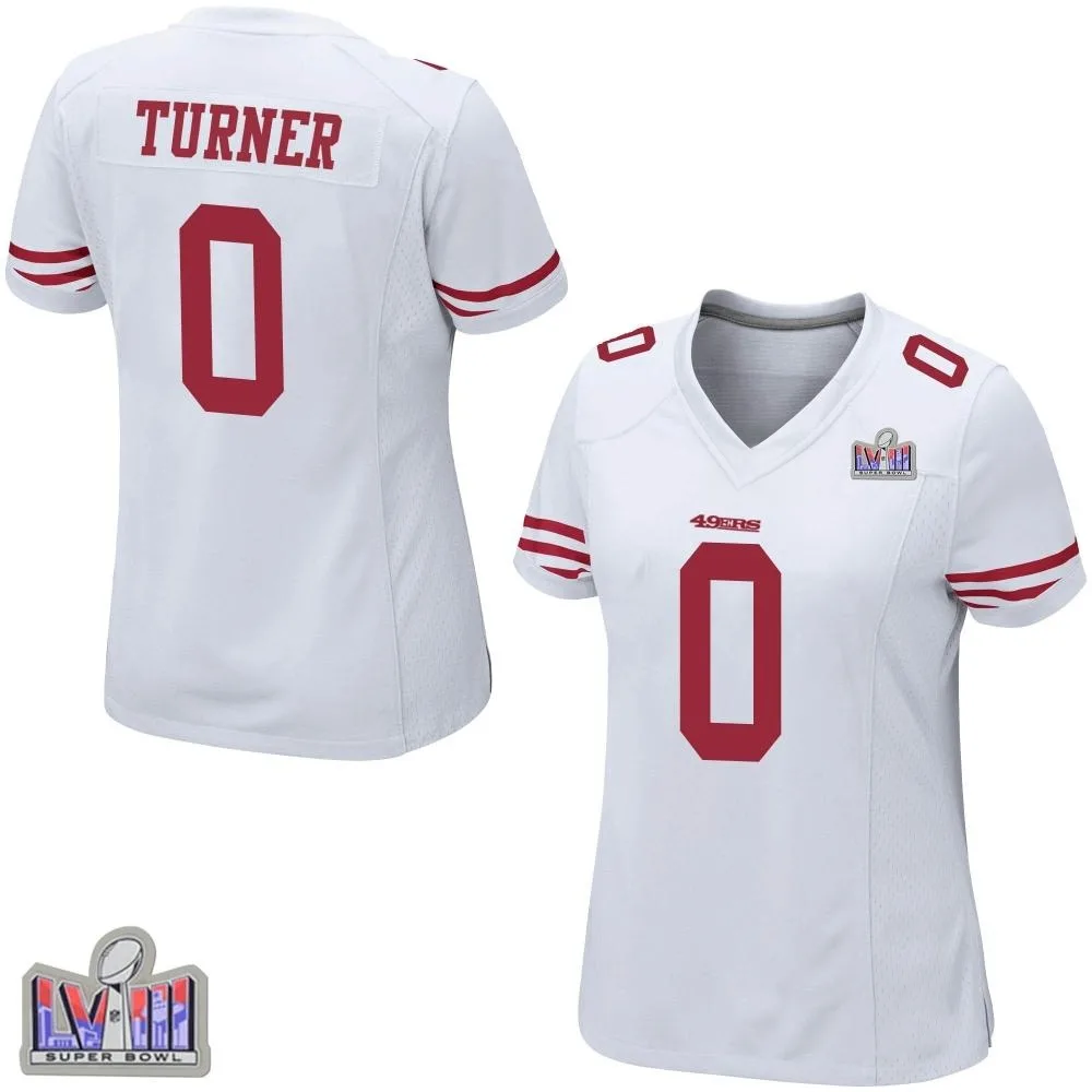 Women's San Francisco 49ers Malik Turner Nike Super Bowl LVIII Patch Game White Jersey Women's San Francisco 49ers Malik Turner Nike Super Bowl LVIII Patch Game White Jersey