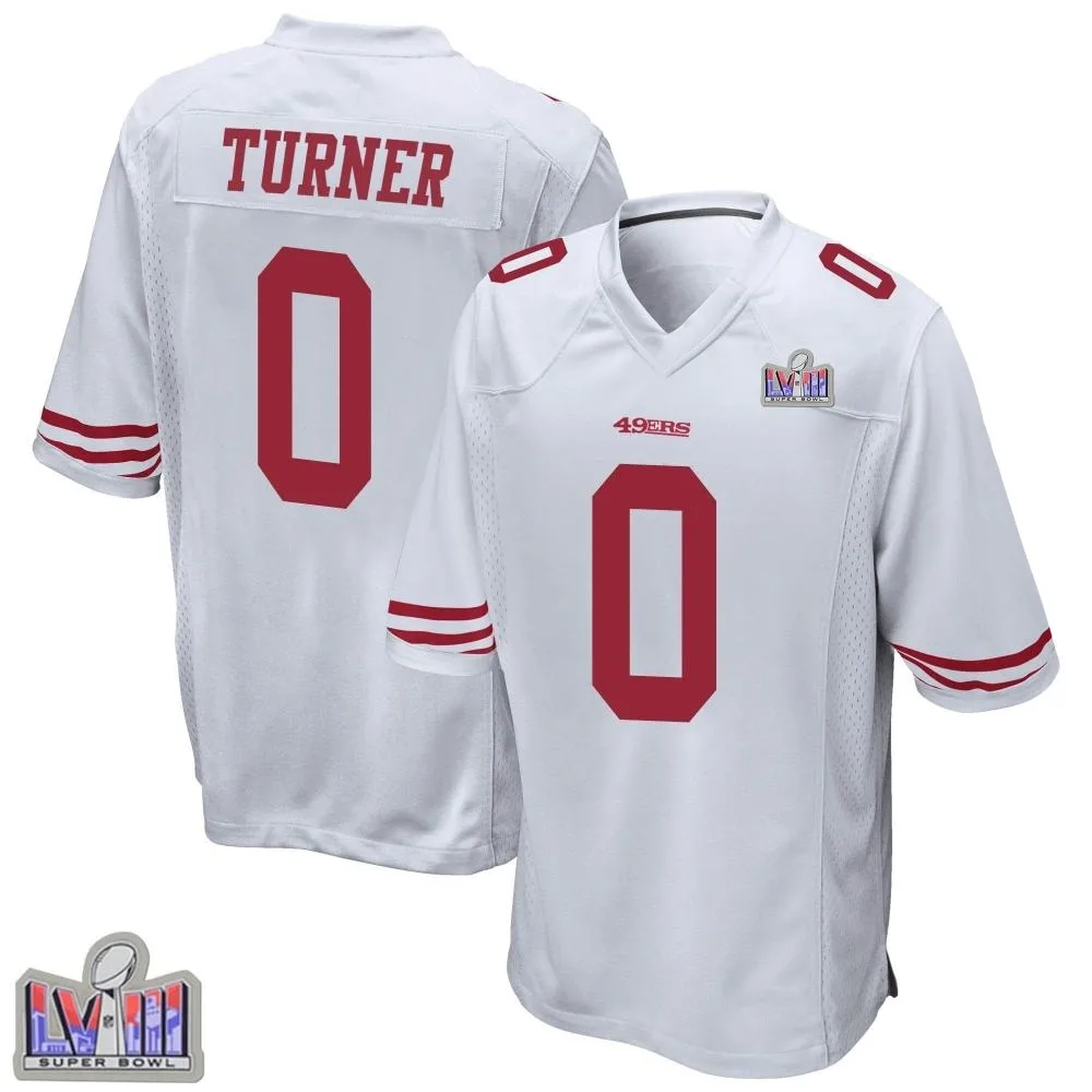 Youth San Francisco 49ers Malik Turner Nike Super Bowl LVIII Patch Game White Jersey Youth San Francisco 49ers Malik Turner Nike Super Bowl LVIII Patch Game White Jersey