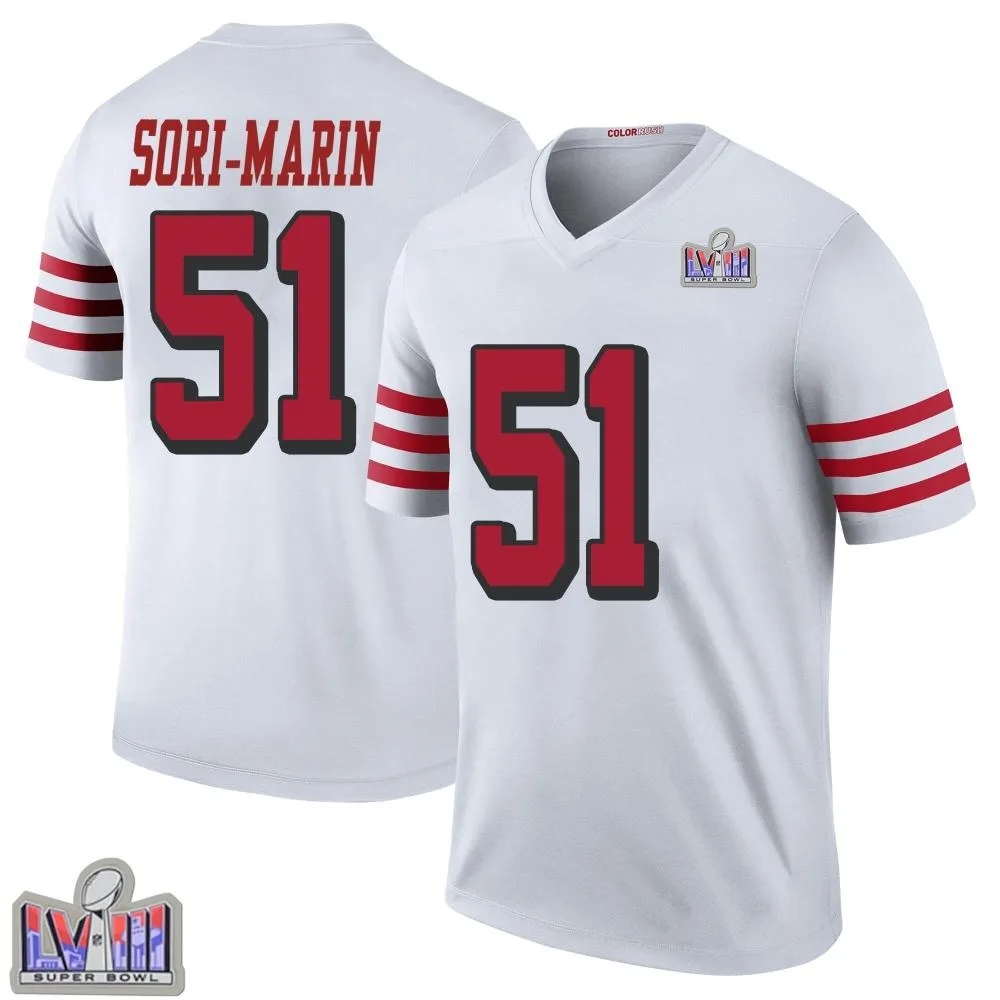 Men's San Francisco 49ers Mariano Sori-marin Nike Color Rush Super Bowl LVIII Patch Legend White Jersey Men's San Francisco 49ers Mariano Sori-marin Nike Color Rush Super Bowl LVIII Patch Legend White Jersey