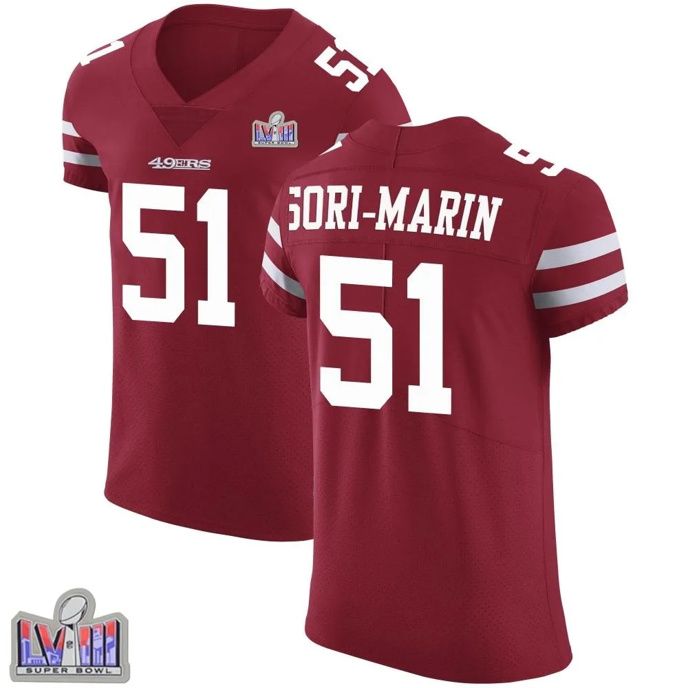Men's San Francisco 49ers Mariano Sori-marin Nike Team Color Vapor Untouchable Super Bowl LVIII Patch Elite Red Jersey Men's San Francisco 49ers Mariano Sori-marin Nike Team Color Vapor Untouchable Super Bowl LVIII Patch Elite Red Jersey