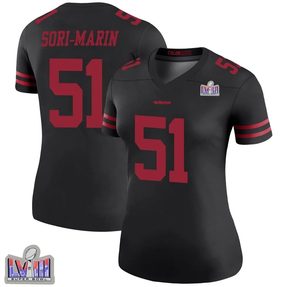 Women's San Francisco 49ers Mariano Sori-marin Nike Color Rush Super Bowl LVIII Patch Legend Black Jersey Women's San Francisco 49ers Mariano Sori-marin Nike Color Rush Super Bowl LVIII Patch Legend Black Jersey