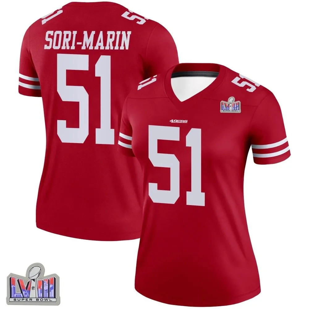 Women's San Francisco 49ers Mariano Sori-marin Nike Super Bowl LVIII Patch Legend Scarlet Jersey Women's San Francisco 49ers Mariano Sori-marin Nike Super Bowl LVIII Patch Legend Scarlet Jersey