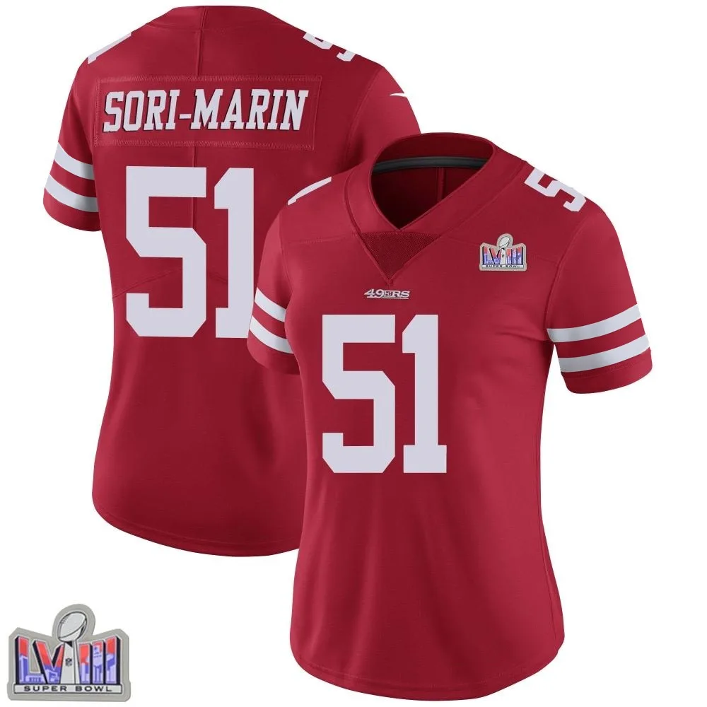 Women's San Francisco 49ers Mariano Sori-marin Nike Team Color Vapor Untouchable Super Bowl LVIII Patch Limited Red Jersey Women's San Francisco 49ers Mariano Sori-marin Nike Team Color Vapor Untouchable Super Bowl LVIII Patch Limited Red Jersey