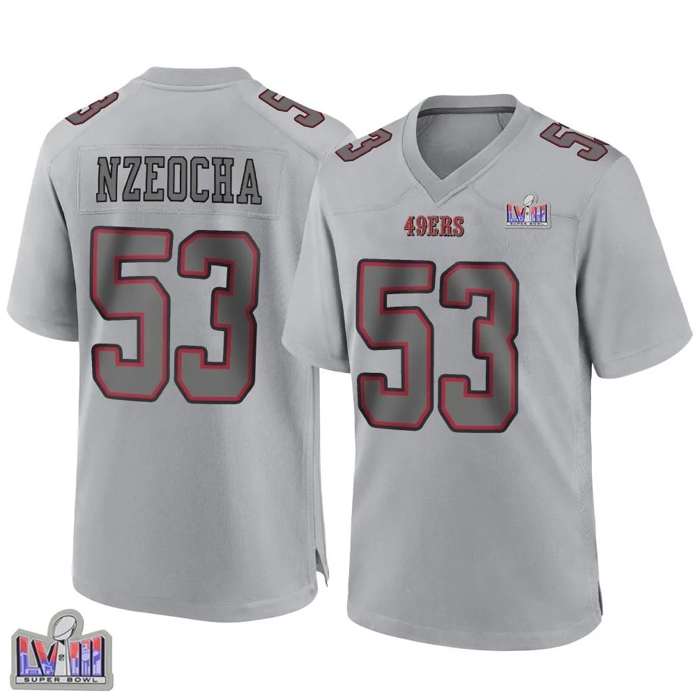 Men's San Francisco 49ers Mark Nzeocha Nike Atmosphere Fashion Super Bowl LVIII Patch Game Gray Jersey Men's San Francisco 49ers Mark Nzeocha Nike Atmosphere Fashion Super Bowl LVIII Patch Game Gray Jersey
