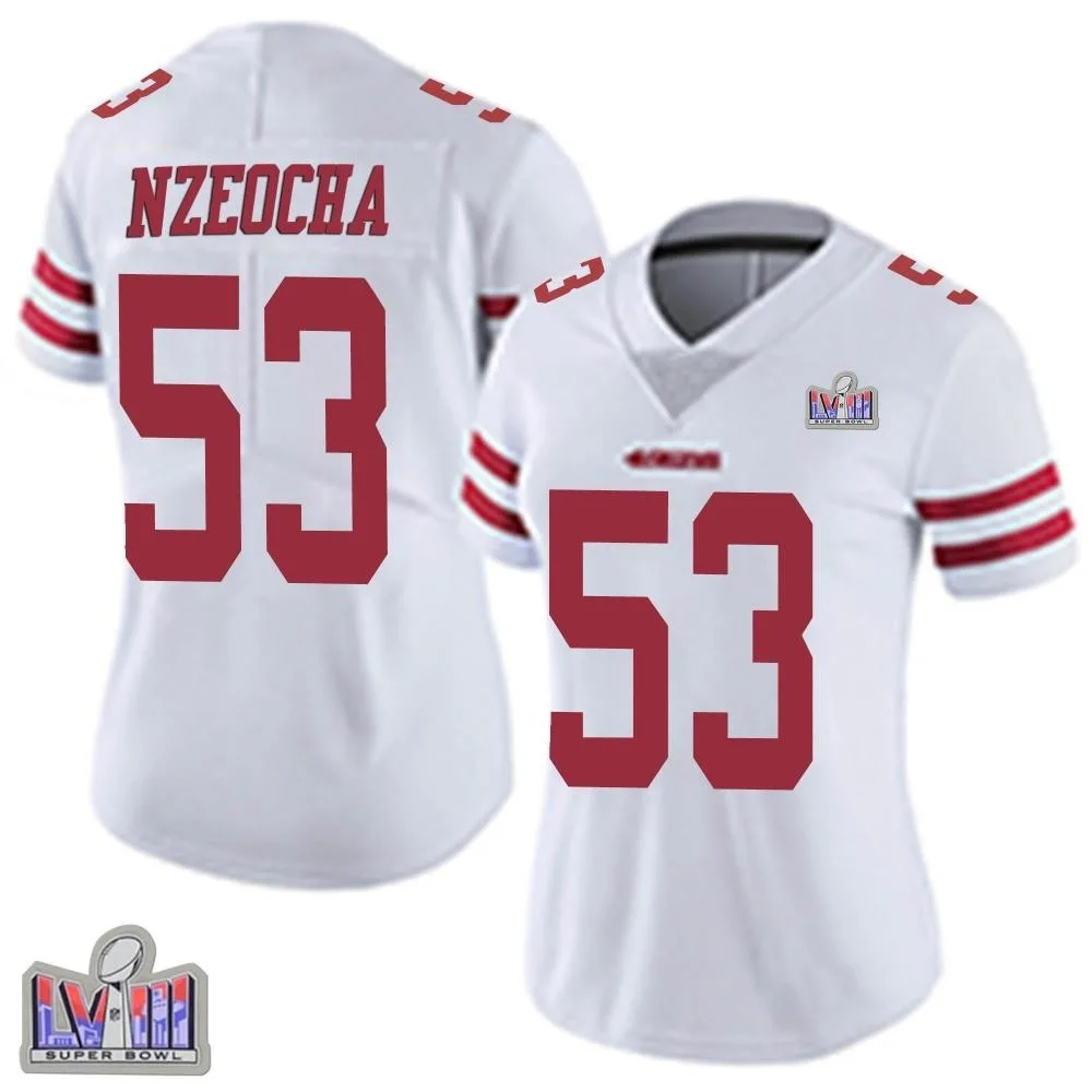 Women's San Francisco 49ers Mark Nzeocha Nike Vapor Untouchable Super Bowl LVIII Patch Limited White Jersey Women's San Francisco 49ers Mark Nzeocha Nike Vapor Untouchable Super Bowl LVIII Patch Limited White Jersey