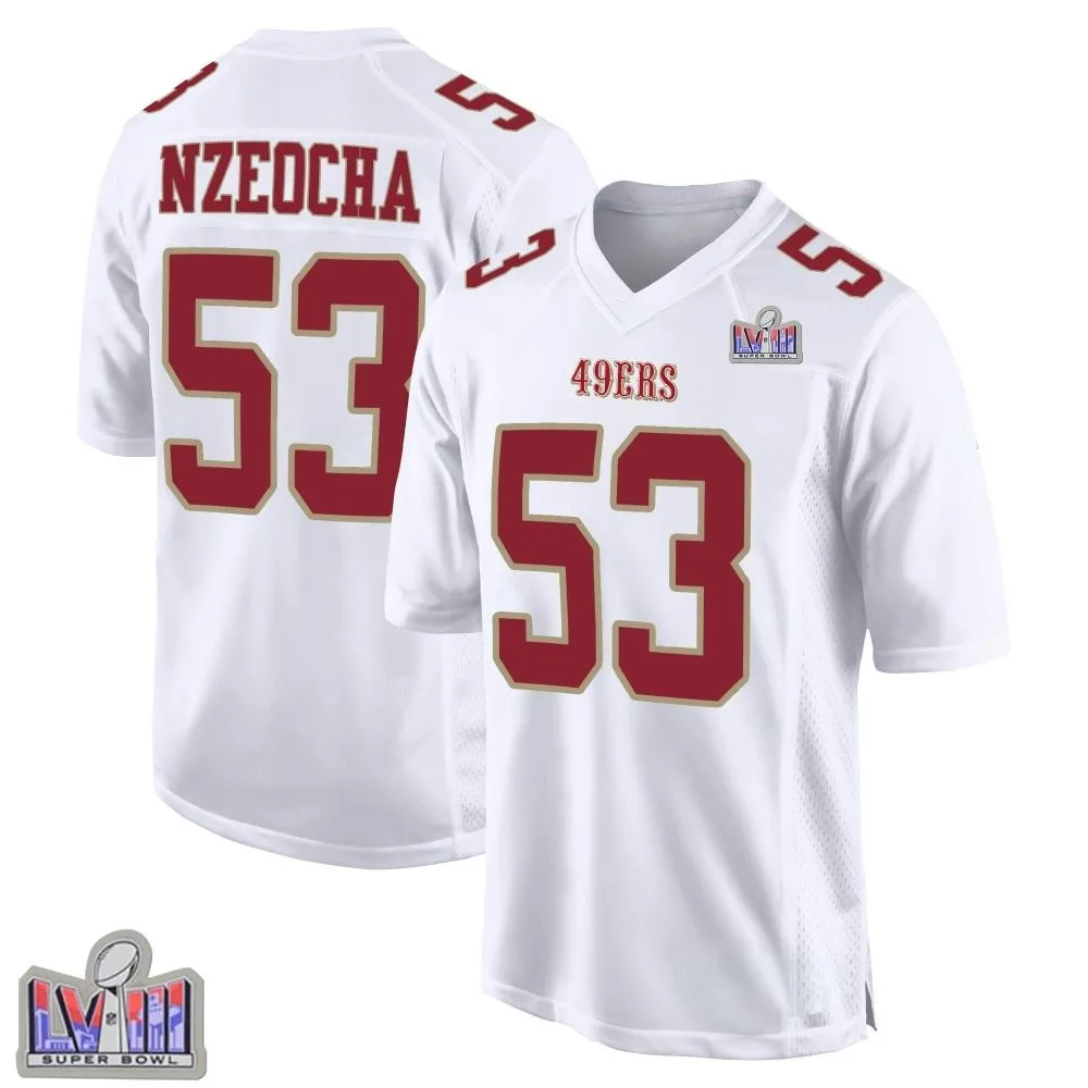 Youth San Francisco 49ers Mark Nzeocha Nike Fashion Super Bowl LVIII Patch Game White Jersey Youth San Francisco 49ers Mark Nzeocha Nike Fashion Super Bowl LVIII Patch Game White Jersey