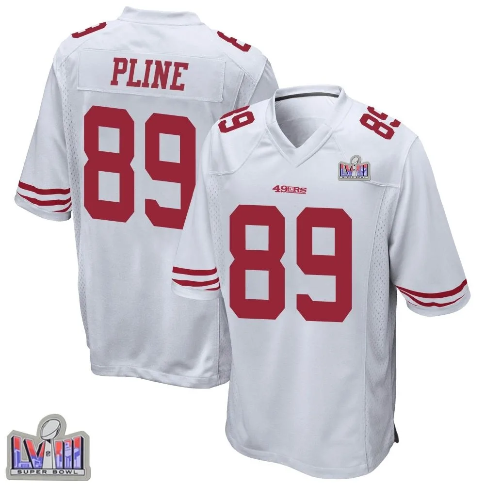 Men's San Francisco 49ers Mason Pline Nike Super Bowl LVIII Patch Game White Jersey Men's San Francisco 49ers Mason Pline Nike Super Bowl LVIII Patch Game White Jersey
