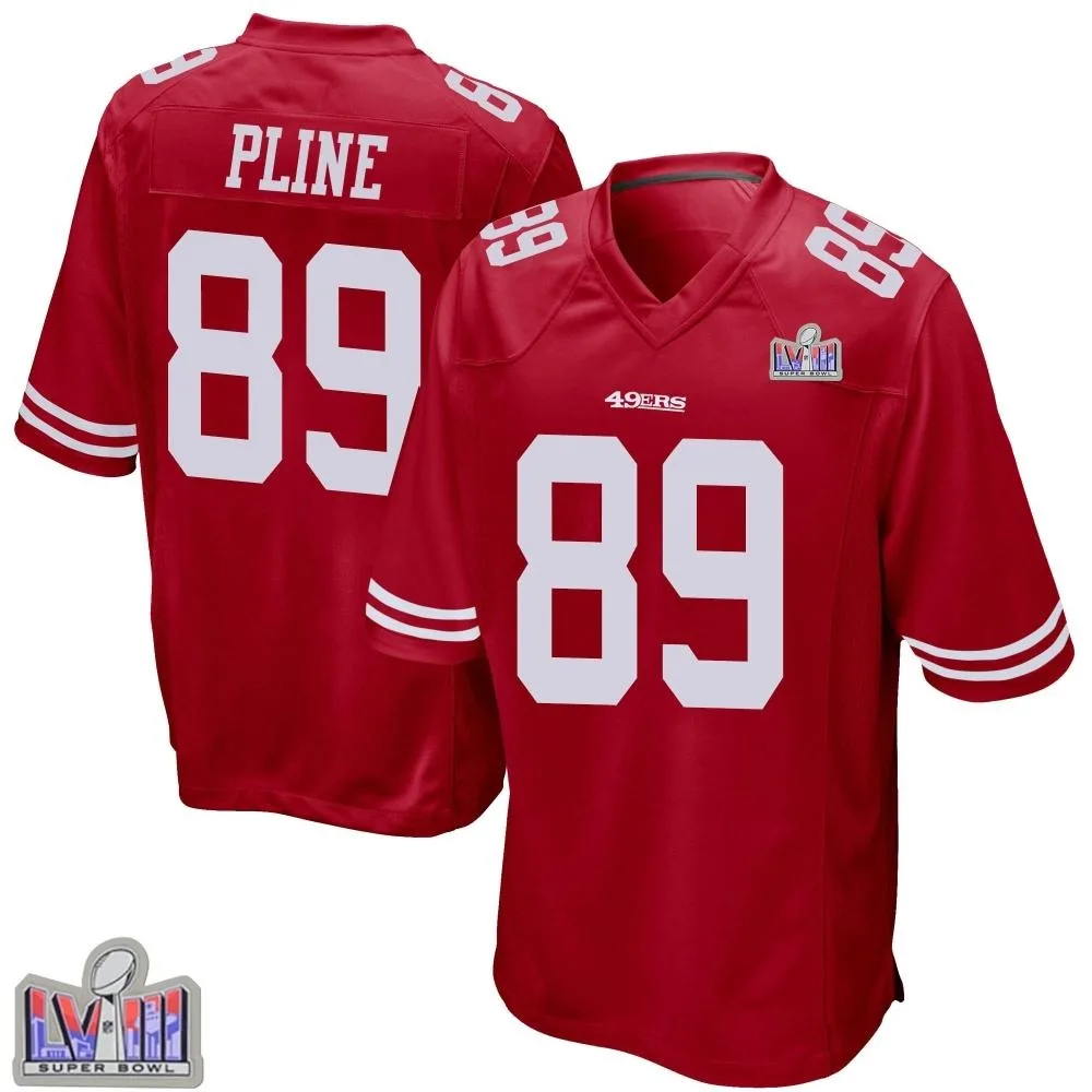 Men's San Francisco 49ers Mason Pline Nike Team Color Super Bowl LVIII Patch Game Red Jersey Men's San Francisco 49ers Mason Pline Nike Team Color Super Bowl LVIII Patch Game Red Jersey