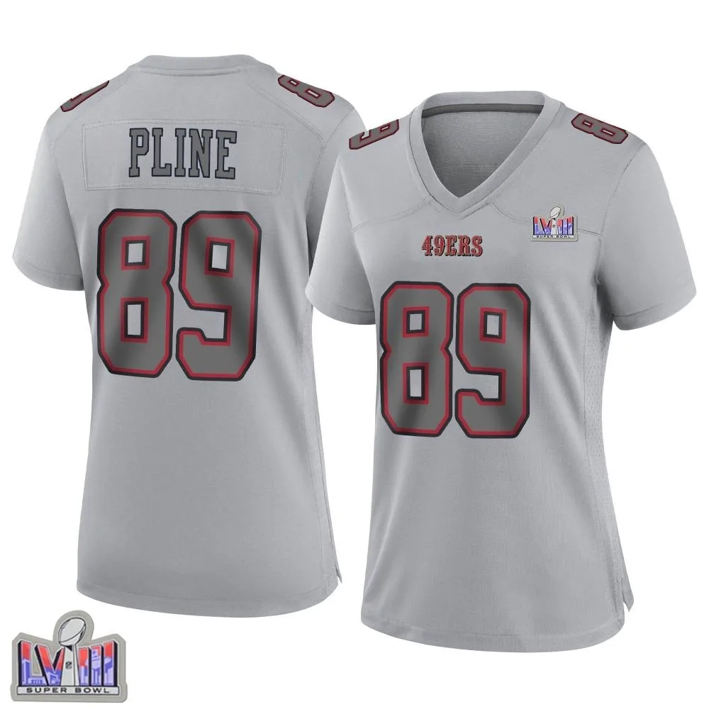 Women's San Francisco 49ers Mason Pline Nike Atmosphere Fashion Super Bowl LVIII Patch Game Gray Jersey Women's San Francisco 49ers Mason Pline Nike Atmosphere Fashion Super Bowl LVIII Patch Game Gray Jersey