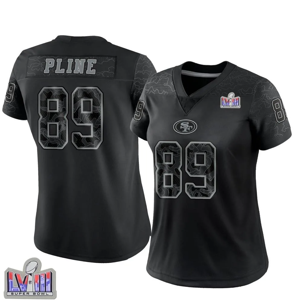 Women's San Francisco 49ers Mason Pline Nike Reflective Super Bowl LVIII Patch Limited Black Jersey Women's San Francisco 49ers Mason Pline Nike Reflective Super Bowl LVIII Patch Limited Black Jersey
