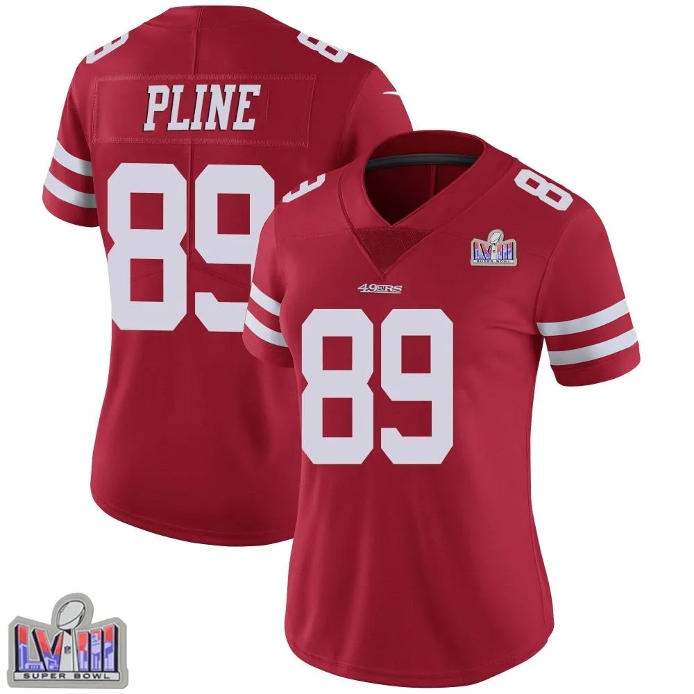 Women's San Francisco 49ers Mason Pline Nike Team Color Vapor Untouchable Super Bowl LVIII Patch Limited Red Jersey Women's San Francisco 49ers Mason Pline Nike Team Color Vapor Untouchable Super Bowl LVIII Patch Limited Red Jersey