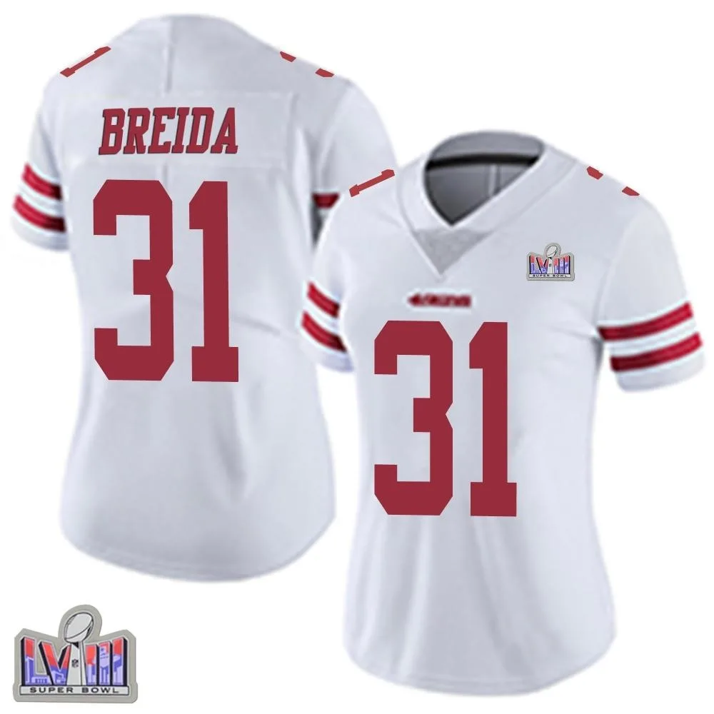Women's San Francisco 49ers Matt Breida Nike Vapor Untouchable Super Bowl LVIII Patch Limited White Jersey Women's San Francisco 49ers Matt Breida Nike Vapor Untouchable Super Bowl LVIII Patch Limited White Jersey
