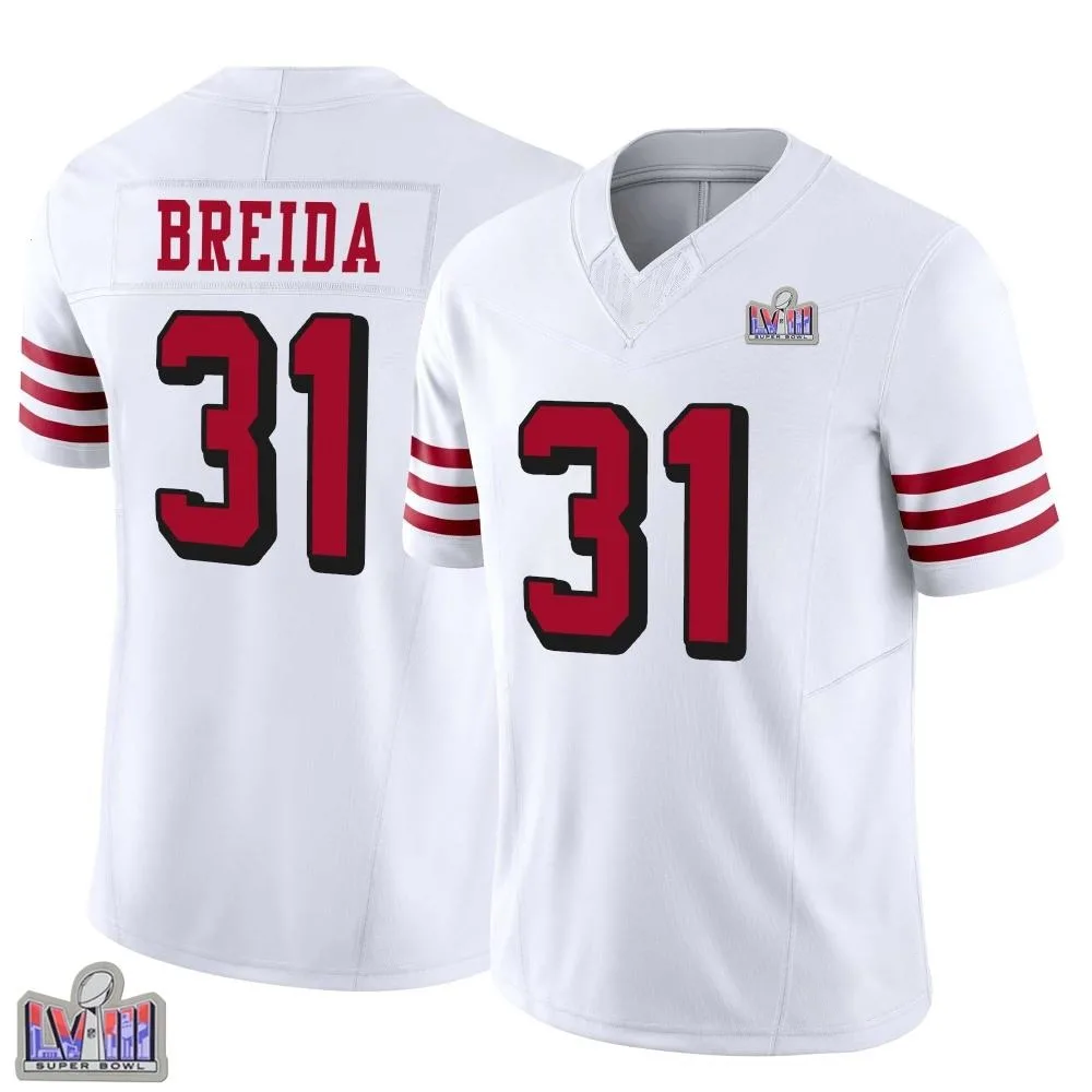 Youth San Francisco 49ers Matt Breida Nike Alternate Vapor F.U.S.E. Super Bowl LVIII Patch Limited White Jersey Youth San Francisco 49ers Matt Breida Nike Alternate Vapor F.U.S.E. Super Bowl LVIII Patch Limited White Jersey