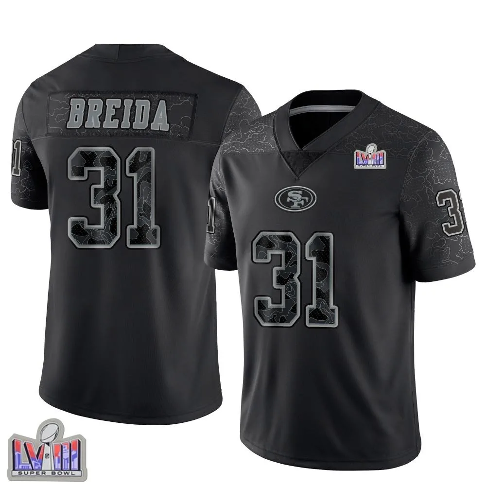 Youth San Francisco 49ers Matt Breida Nike Reflective Super Bowl LVIII Patch Limited Black Jersey Youth San Francisco 49ers Matt Breida Nike Reflective Super Bowl LVIII Patch Limited Black Jersey