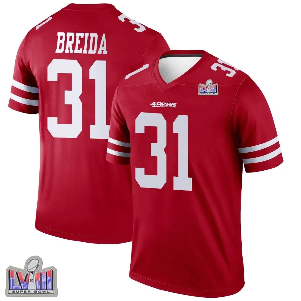 Youth San Francisco 49ers Matt Breida Nike Super Bowl LVIII Patch Legend Scarlet Jersey Youth San Francisco 49ers Matt Breida Nike Super Bowl LVIII Patch Legend Scarlet Jersey