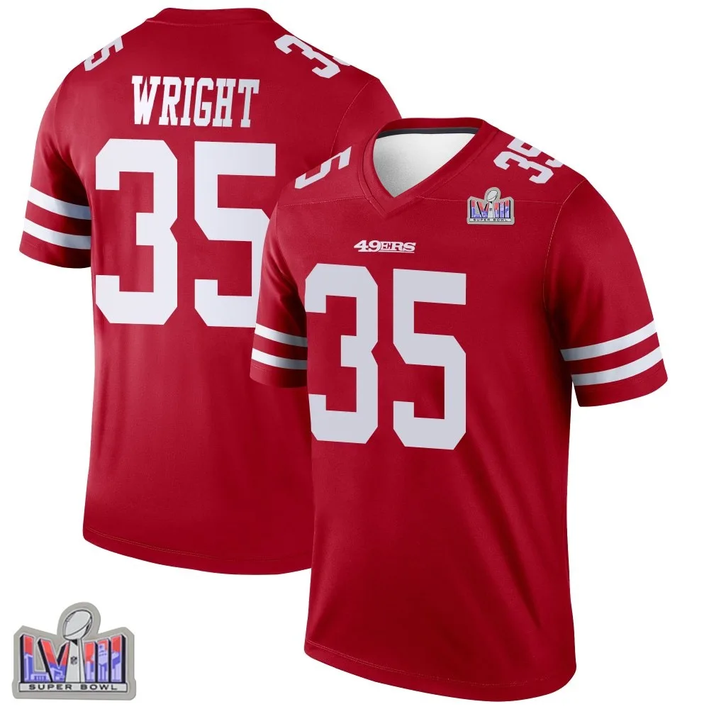 Men's San Francisco 49ers Matthew Wright Nike Super Bowl LVIII Patch Legend Scarlet Jersey Men's San Francisco 49ers Matthew Wright Nike Super Bowl LVIII Patch Legend Scarlet Jersey