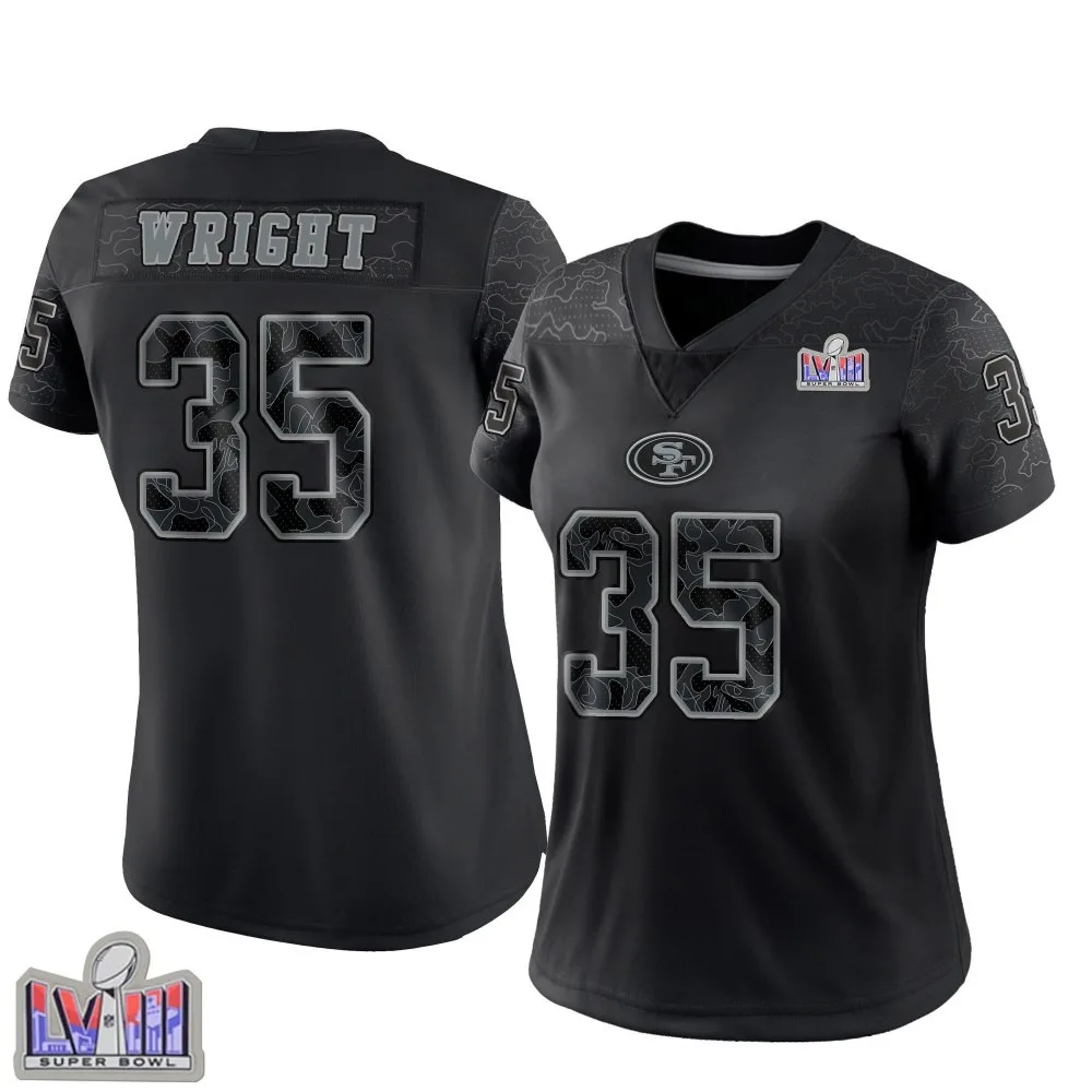 Women's San Francisco 49ers Matthew Wright Nike Reflective Super Bowl LVIII Patch Limited Black Jersey Women's San Francisco 49ers Matthew Wright Nike Reflective Super Bowl LVIII Patch Limited Black Jersey
