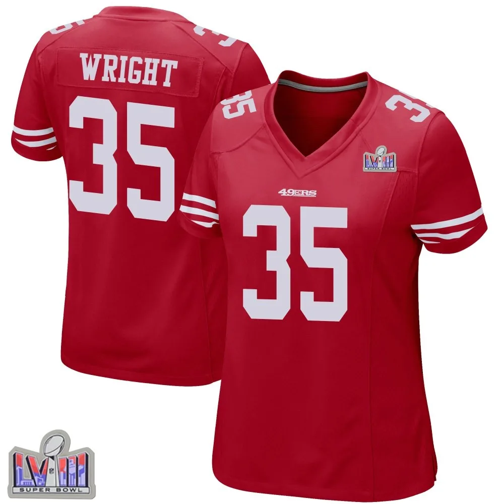 Women's San Francisco 49ers Matthew Wright Nike Team Color Super Bowl LVIII Patch Game Red Jersey Women's San Francisco 49ers Matthew Wright Nike Team Color Super Bowl LVIII Patch Game Red Jersey