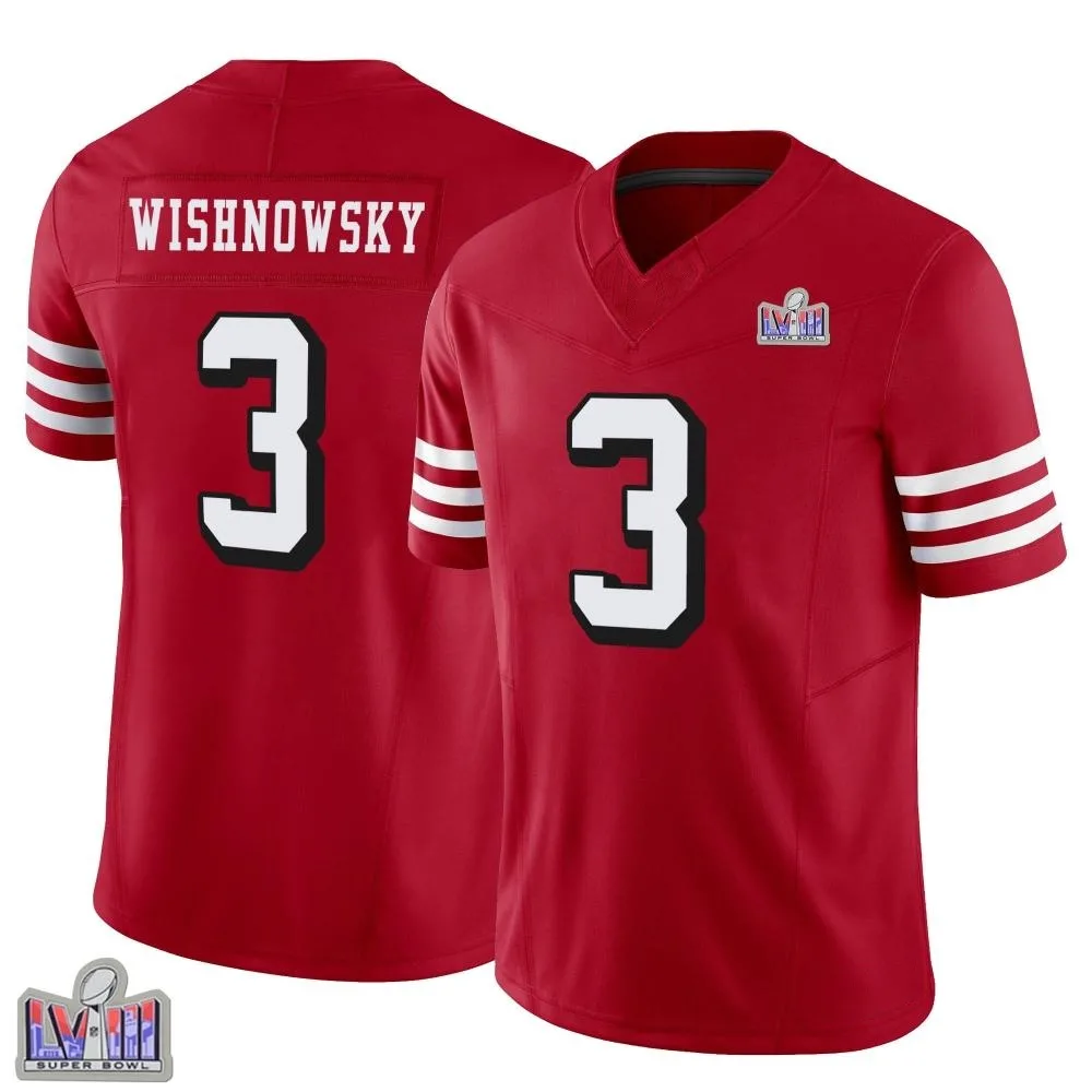 Men's San Francisco 49ers Mitch Wishnowsky Nike Alternate Vapor F.U.S.E. Super Bowl LVIII Patch Limited Scarlet Jersey Men's San Francisco 49ers Mitch Wishnowsky Nike Alternate Vapor F.U.S.E. Super Bowl LVIII Patch Limited Scarlet Jersey