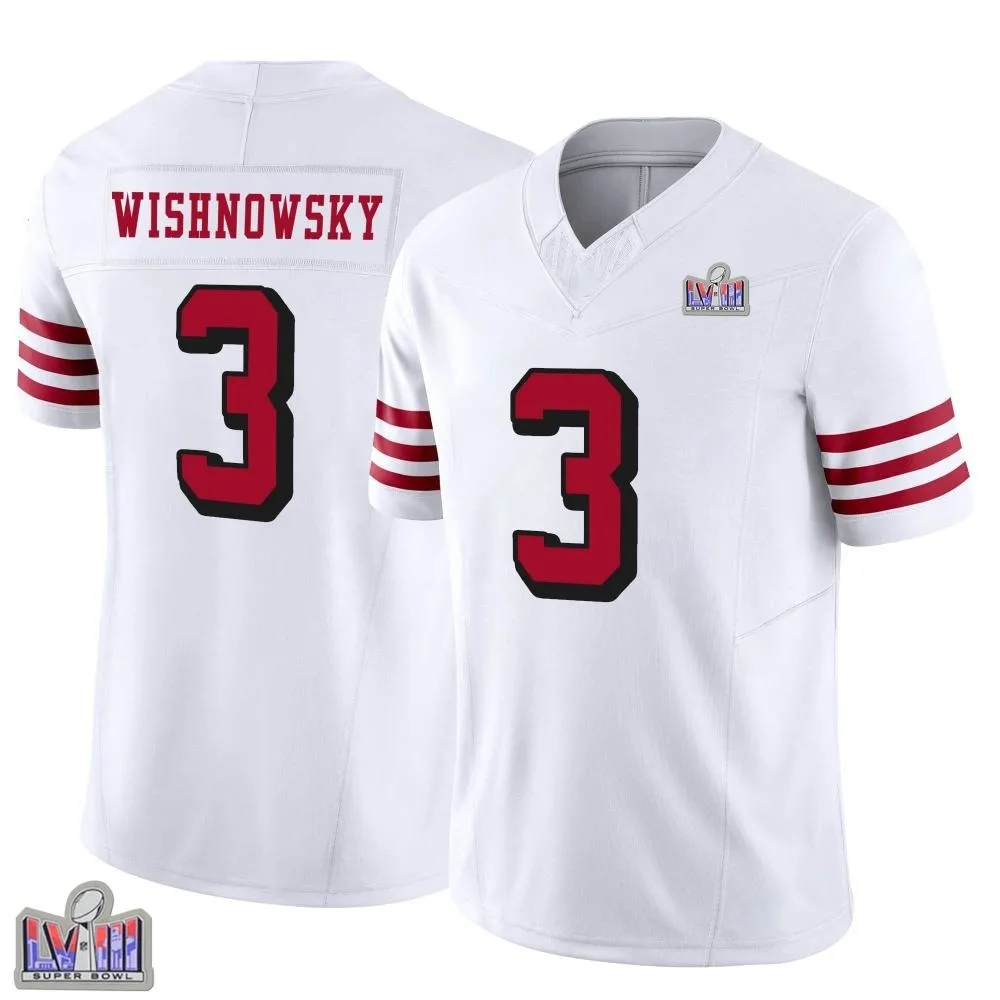 Men's San Francisco 49ers Mitch Wishnowsky Nike Alternate Vapor F.U.S.E. Super Bowl LVIII Patch Limited White Jersey Men's San Francisco 49ers Mitch Wishnowsky Nike Alternate Vapor F.U.S.E. Super Bowl LVIII Patch Limited White Jersey
