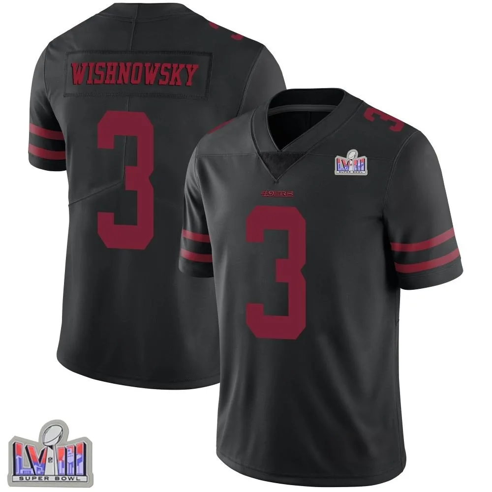 Men's San Francisco 49ers Mitch Wishnowsky Nike Alternate Vapor Untouchable Super Bowl LVIII Patch Limited Black Jersey Men's San Francisco 49ers Mitch Wishnowsky Nike Alternate Vapor Untouchable Super Bowl LVIII Patch Limited Black Jersey