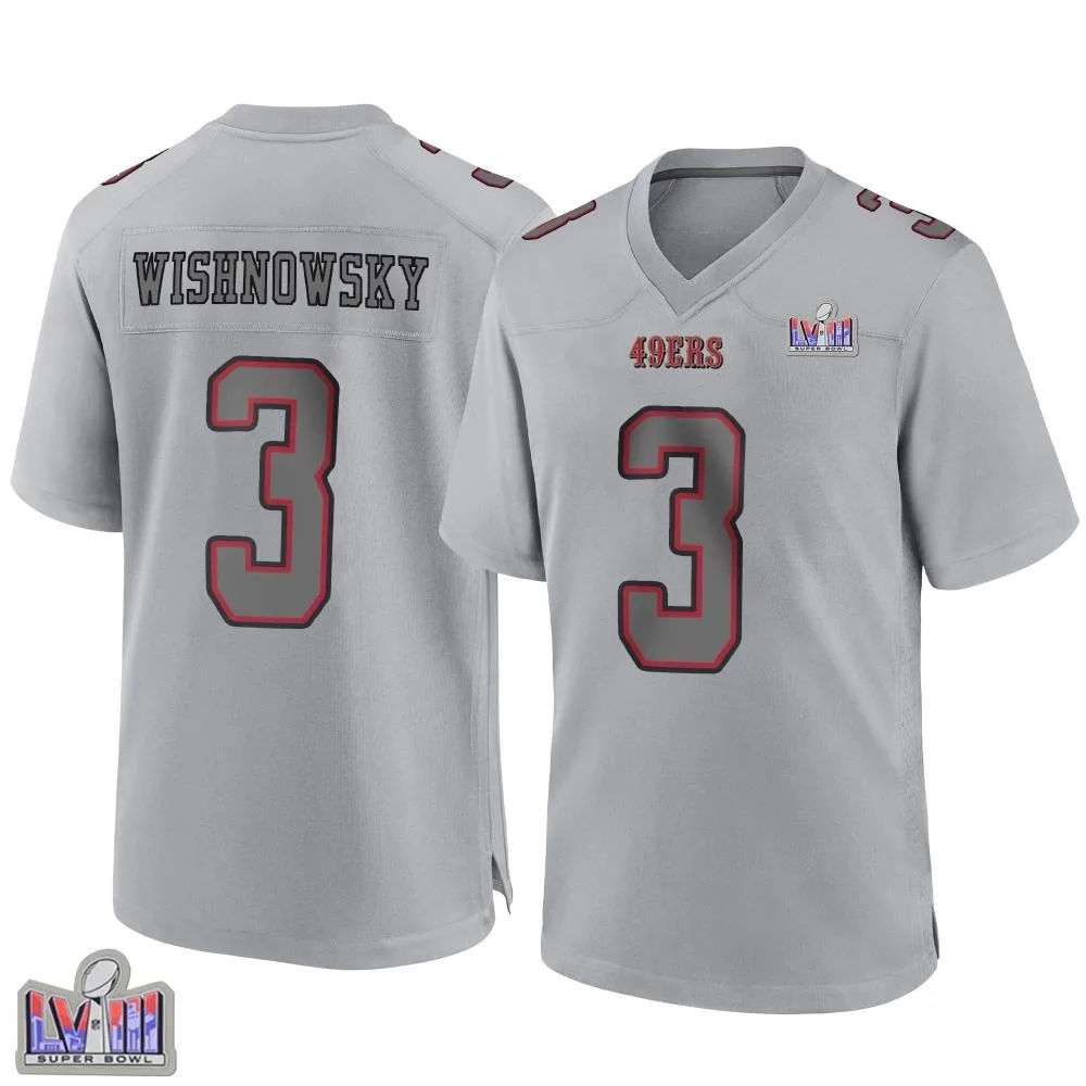 Men's San Francisco 49ers Mitch Wishnowsky Nike Atmosphere Fashion Super Bowl LVIII Patch Game Gray Jersey Men's San Francisco 49ers Mitch Wishnowsky Nike Atmosphere Fashion Super Bowl LVIII Patch Game Gray Jersey
