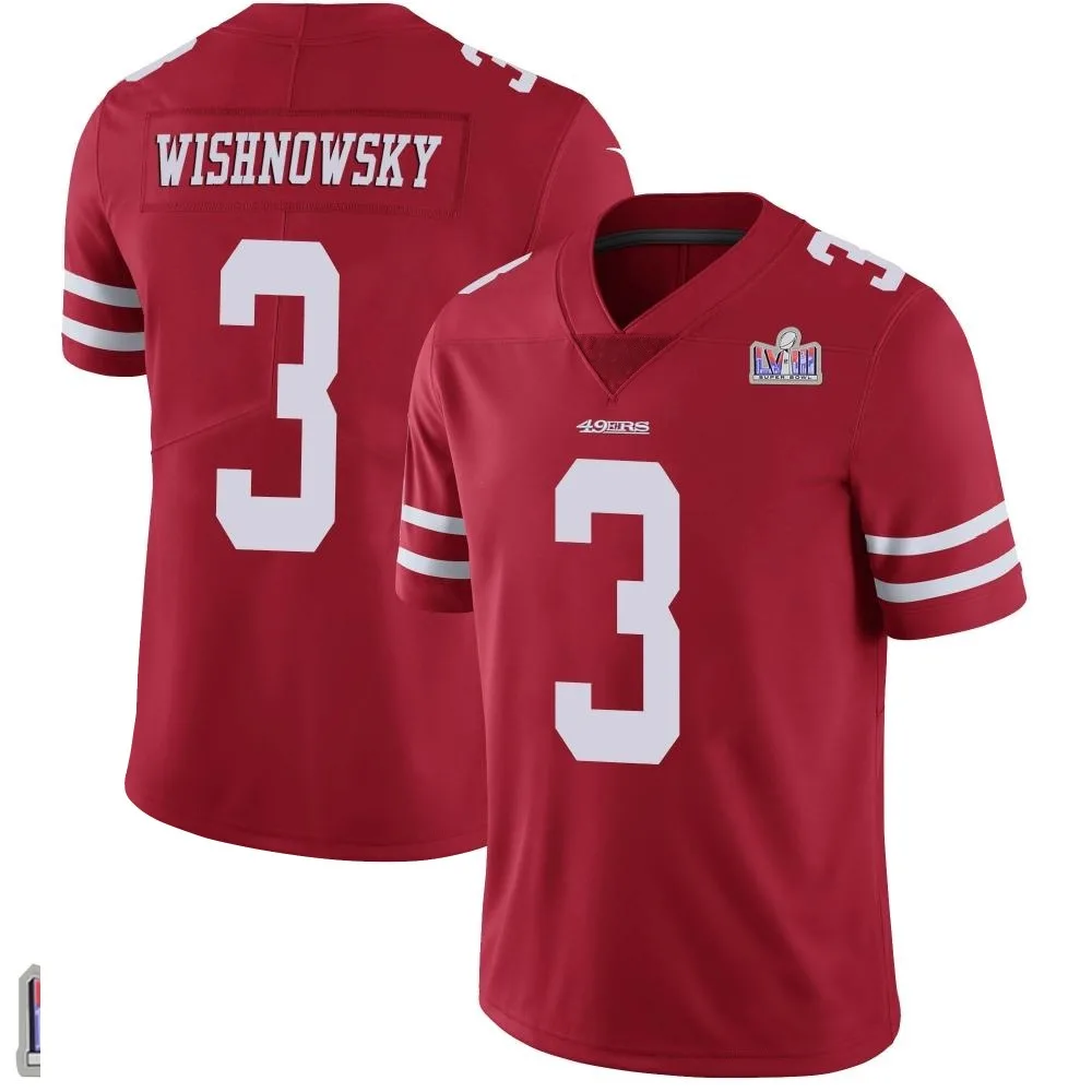 Men's San Francisco 49ers Mitch Wishnowsky Nike Team Color Vapor Untouchable Super Bowl LVIII Patch Limited Red Jersey Men's San Francisco 49ers Mitch Wishnowsky Nike Team Color Vapor Untouchable Super Bowl LVIII Patch Limited Red Jersey