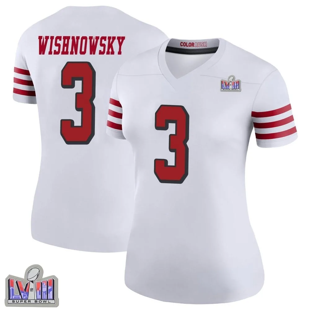 Women's San Francisco 49ers Mitch Wishnowsky Nike Color Rush Super Bowl LVIII Patch Legend White Jersey Women's San Francisco 49ers Mitch Wishnowsky Nike Color Rush Super Bowl LVIII Patch Legend White Jersey