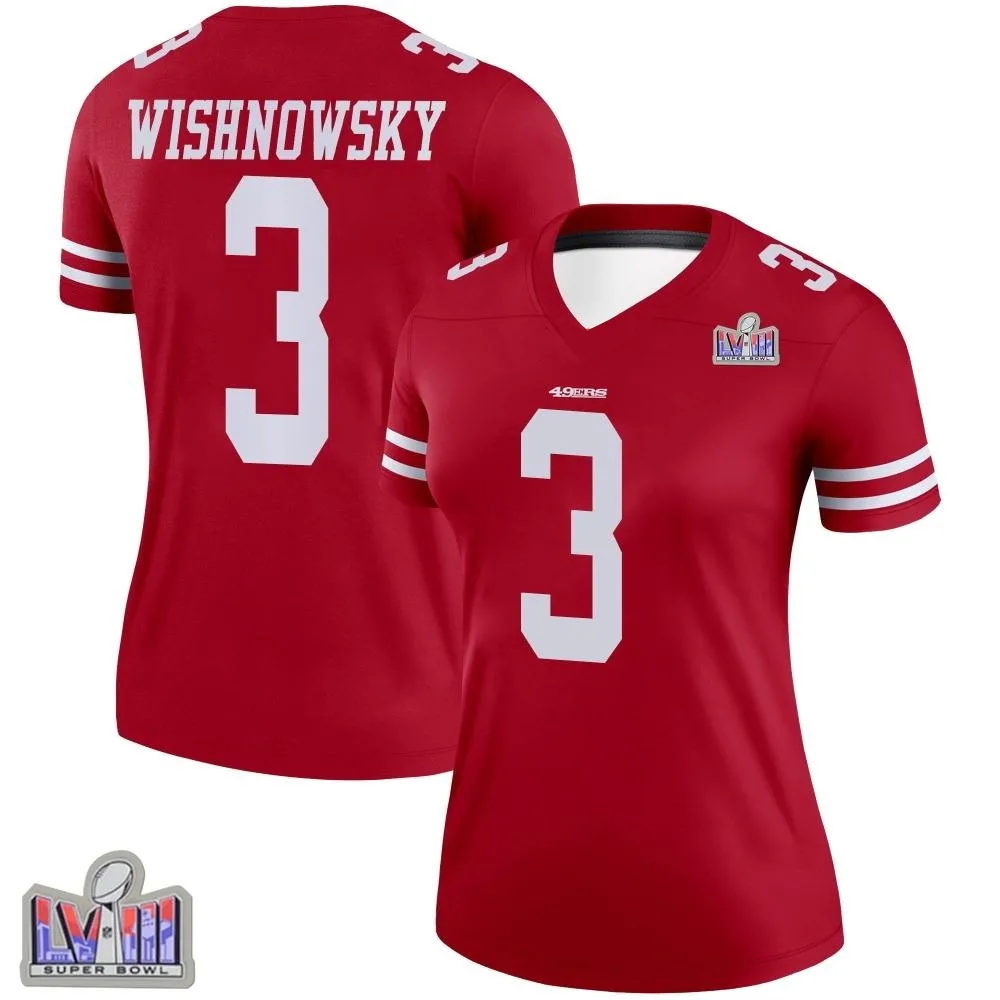 Women's San Francisco 49ers Mitch Wishnowsky Nike Super Bowl LVIII Patch Legend Scarlet Jersey Women's San Francisco 49ers Mitch Wishnowsky Nike Super Bowl LVIII Patch Legend Scarlet Jersey