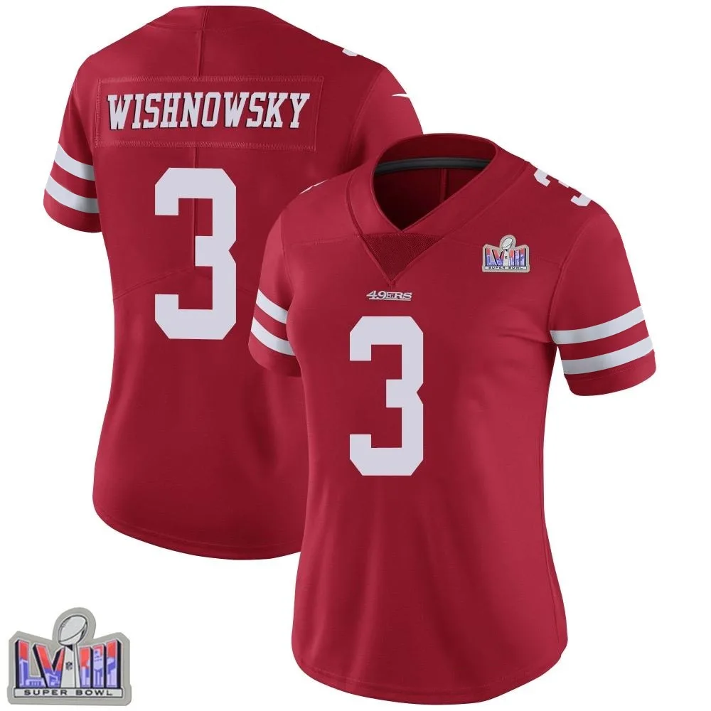 Women's San Francisco 49ers Mitch Wishnowsky Nike Team Color Vapor Untouchable Super Bowl LVIII Patch Limited Red Jersey Women's San Francisco 49ers Mitch Wishnowsky Nike Team Color Vapor Untouchable Super Bowl LVIII Patch Limited Red Jersey