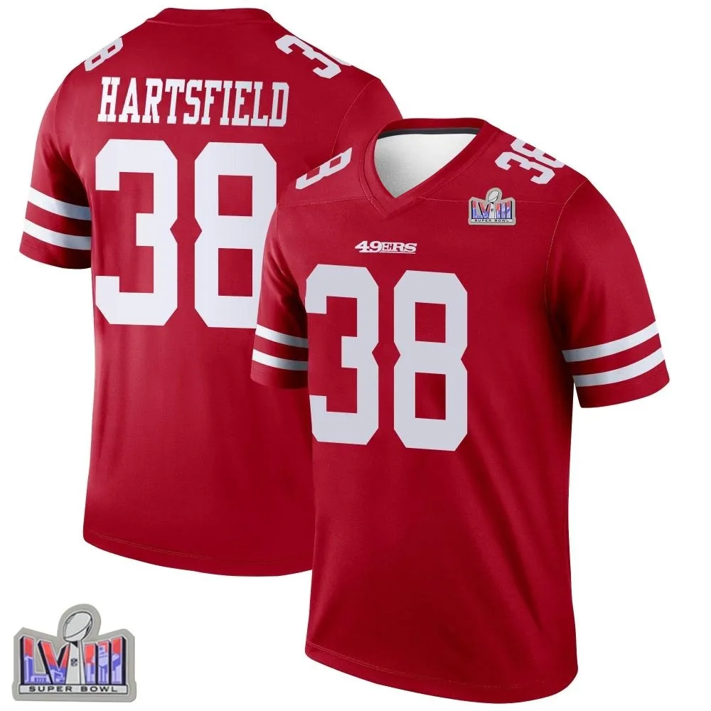 Men's San Francisco 49ers Myles Hartsfield Nike Super Bowl LVIII Patch Legend Scarlet Jersey Men's San Francisco 49ers Myles Hartsfield Nike Super Bowl LVIII Patch Legend Scarlet Jersey