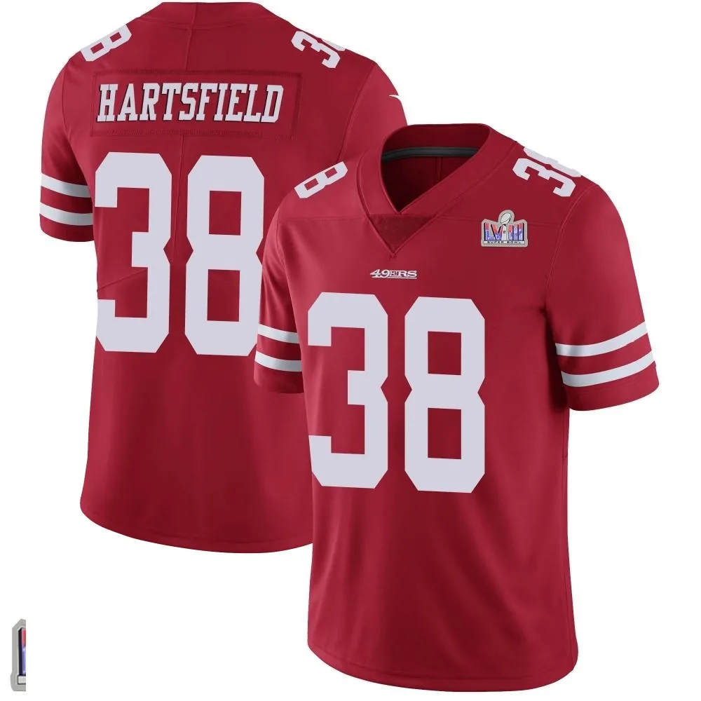 Men's San Francisco 49ers Myles Hartsfield Nike Team Color Vapor Untouchable Super Bowl LVIII Patch Limited Red Jersey Men's San Francisco 49ers Myles Hartsfield Nike Team Color Vapor Untouchable Super Bowl LVIII Patch Limited Red Jersey