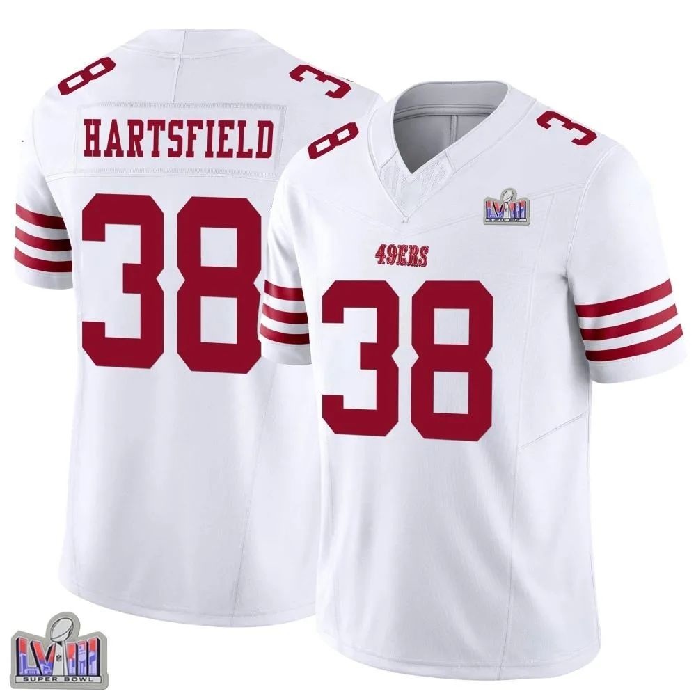 Men's San Francisco 49ers Myles Hartsfield Nike Vapor F.U.S.E. Super Bowl LVIII Patch Limited White Jersey Men's San Francisco 49ers Myles Hartsfield Nike Vapor F.U.S.E. Super Bowl LVIII Patch Limited White Jersey