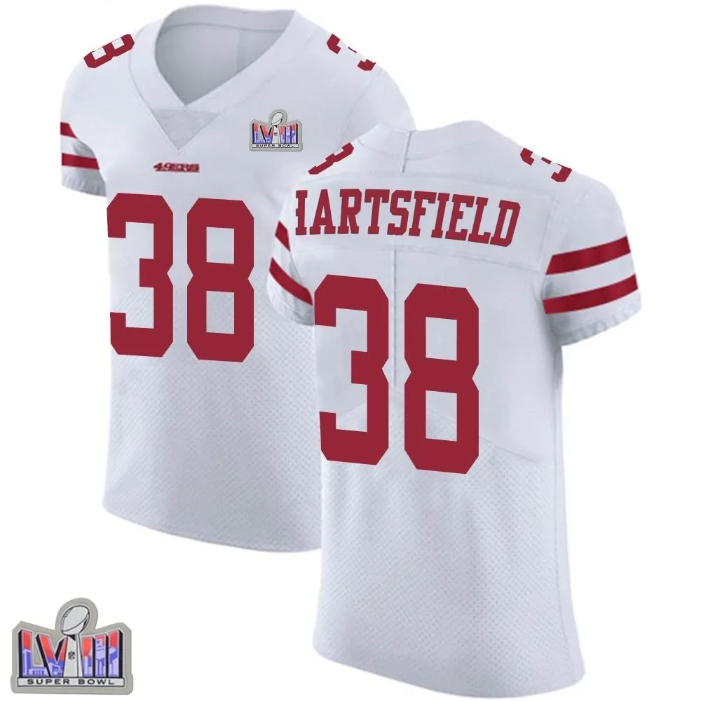 Men's San Francisco 49ers Myles Hartsfield Nike Vapor Untouchable Super Bowl LVIII Patch Elite White Jersey Men's San Francisco 49ers Myles Hartsfield Nike Vapor Untouchable Super Bowl LVIII Patch Elite White Jersey