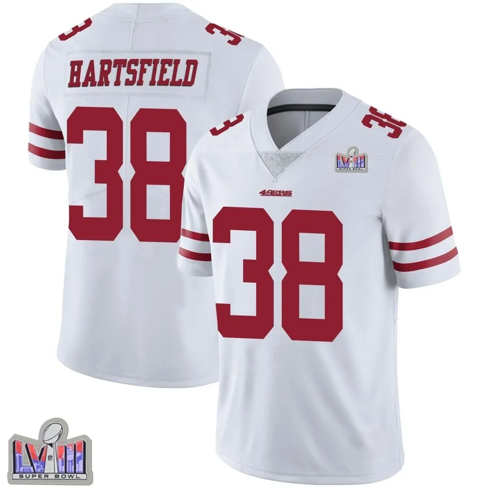 Men's San Francisco 49ers Myles Hartsfield Nike Vapor Untouchable Super Bowl LVIII Patch Limited White Jersey Men's San Francisco 49ers Myles Hartsfield Nike Vapor Untouchable Super Bowl LVIII Patch Limited White Jersey