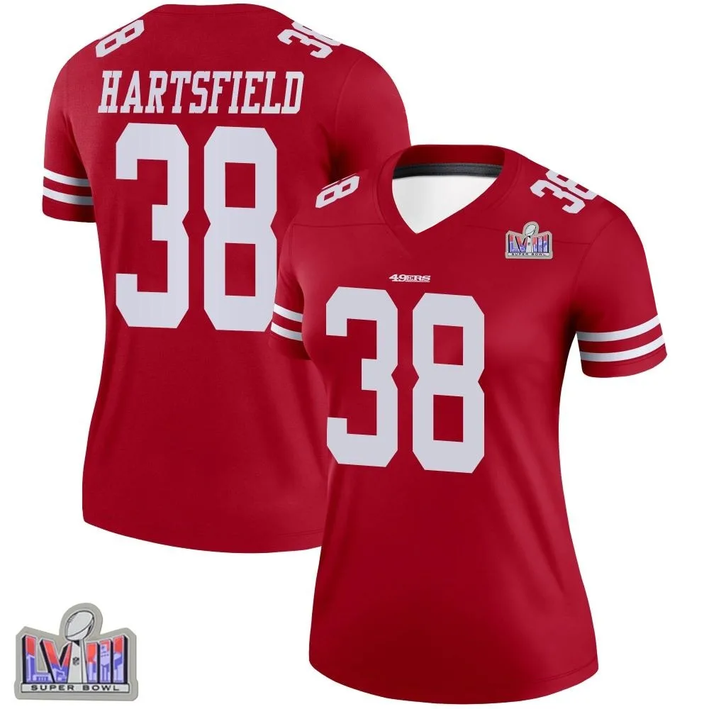 Women's San Francisco 49ers Myles Hartsfield Nike Super Bowl LVIII Patch Legend Scarlet Jersey Women's San Francisco 49ers Myles Hartsfield Nike Super Bowl LVIII Patch Legend Scarlet Jersey