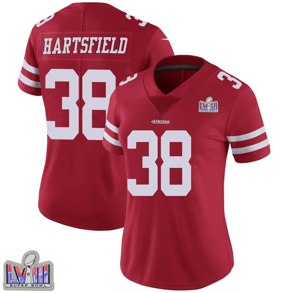 Women's San Francisco 49ers Myles Hartsfield Nike Team Color Vapor Untouchable Super Bowl LVIII Patch Limited Red Jersey Women's San Francisco 49ers Myles Hartsfield Nike Team Color Vapor Untouchable Super Bowl LVIII Patch Limited Red Jersey